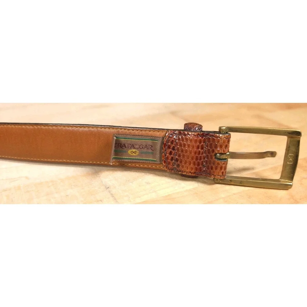 Trafalgar Mens Belt Burnished Java Lizard Brown Sz 34 Brass Buckle